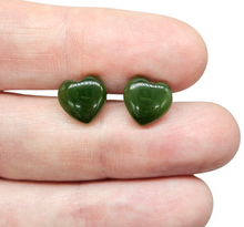 Load image into Gallery viewer, Solid Jade Heart Studs, Lucky Jade, Sterling Silver, Deep Green Jade Hearts, British Columbia Nephrite Jade - GemzAustralia 