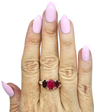 Load image into Gallery viewer, Ruby &amp; Garnet Three Stone Ring, Size 9, Sterling Silver, July and January Birthstones, Energy Stone - GemzAustralia 