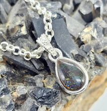 Load image into Gallery viewer, Multi Coloured Ammolite Pendant, Sterling Silver, Pear Shaped, Fossilized Ammonite, Opal like Gemstone, Power Gemstone - GemzAustralia 