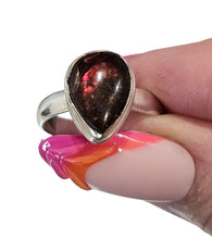 Load image into Gallery viewer, Red Ammolite Ring, Size 6.75, Sterling Silver, Pear Shaped, Fossilized Ammonite, Opal like Gemstone, Wisdom Stone, Growth Stone