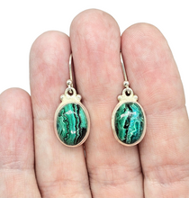 Load image into Gallery viewer, Azurite Malachite Earrings, Oval Shaped, Sterling Silver, Green Blue Gem, Stone of Heaven, Psychic Gemstone - GemzAustralia 
