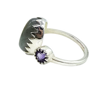 Load image into Gallery viewer, Sunset Peach Pink Labradorite &amp; Amethyst Ring, Size 8, Sterling Silver, Toi et Moi Ring, Prong set, Magic Stone, Protection Stone - GemzAustralia 