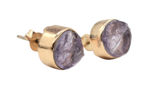 Load image into Gallery viewer, Rough Amethyst Studs, Rose Gold Plated Sterling Silver, February Birthstone, Raw Amethyst Stud Earrings, Protection Stone - GemzAustralia 