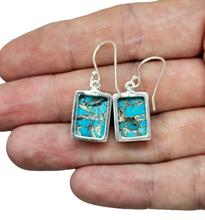 Load image into Gallery viewer, Rectangle Turquoise Earrings, December Birthstone, Sterling Silver, Protection Stone, Love Stone, Good Fortune Gemstone - GemzAustralia 