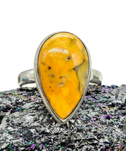 Load image into Gallery viewer, Bumblebee ring, Size P 1/2, Sterling Silver, Pear Shape, Eclipse Jasper, Fumarole Jasper, Bright Yellow, Orange &amp; Black Gemstone - GemzAustralia 