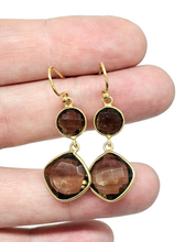 Load image into Gallery viewer, Smoky Quartz Earrings, Sterling Silver, 14K gold Plated, Caramel Brown, Double Drop, Grounding Stone, Anchoring Stone - GemzAustralia 