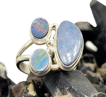 Load image into Gallery viewer, Australian Opal Ring with three Stones, October Birthstone, Size N, Sterling Silver, Aura Gem, Psychic Gem - GemzAustralia 