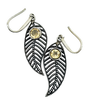 Load image into Gallery viewer, Citrine Earrings, Leaf Design, Sterling Silver, November Birthstone, Luck &amp; Fortune Stone, Wealth and Success Stone - GemzAustralia 