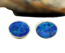Load image into Gallery viewer, Australian Opal Studs, October Birthstone, Sterling Silver, Blue Green Opal Doublets, Love and Passion Stone, Genuine Gemstones - GemzAustralia 