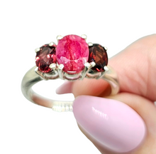 Load image into Gallery viewer, Ruby &amp; Garnet Three Stone Ring, Size 9, Sterling Silver, July and January Birthstones, Energy Stone - GemzAustralia 