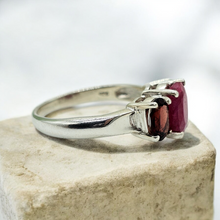 Load image into Gallery viewer, Ruby &amp; Garnet Three Stone Ring, Size 9, Sterling Silver, July and January Birthstones, Energy Stone - GemzAustralia 