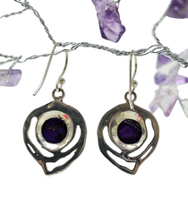 Load image into Gallery viewer, Purple Mojave Turquoise Earrings, Sterling Silver, Abstract Leaf Design, Goddess Gemstone, Protection Gemstone, Statement handcrafted - GemzAustralia 
