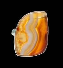 Load image into Gallery viewer, Botswana Agate Ring, Size 7.5, Sterling Silver, The Stone of Change, Orange &amp; White banded Gemstone, Harmony Stone - GemzAustralia 