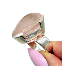 Load image into Gallery viewer, Rose Quartz Ring, Size 6.75, Sterling Silver, Pear Shape, 20 Carats, Love Stone, Unconditional Love, Pink Gem - GemzAustralia 