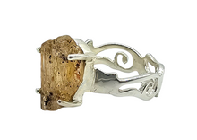 Load image into Gallery viewer, Imperial Topaz Ring, Size 7 3/4, Sterling Silver, Raw Gem, Filigree Band, Manifestation Stone, Solar Plexus Chakra, Rare Variety of Topaz - GemzAustralia 