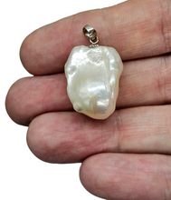 Load image into Gallery viewer, Baroque Pearl Pendant, Freshwater Pearl, Sterling Silver, June Birthstone, Natural Pearl, White flameball fireball Pearl - GemzAustralia 