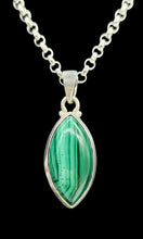 Load image into Gallery viewer, Malachite Pendant, Marquise Shape, Sterling Silver, Rich Green Gemstone, Bezel Setting, Visionary Gem, Warns of Danger - GemzAustralia 