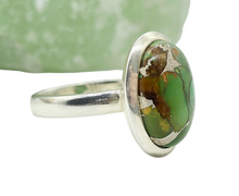 Load image into Gallery viewer, Green Mojave Turquoise Ring, Size 8, Sterling Silver, Oval Shape, Protection Stone, Goddess Stone - GemzAustralia 