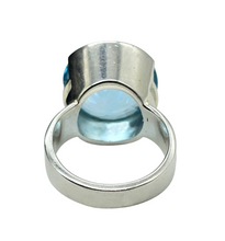 Load image into Gallery viewer, AAA Swiss Blue Topaz Ring, Size O 1/2, Sterling Silver, 28 Carats, Round Facet, Stone of Love - GemzAustralia 