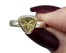 Load image into Gallery viewer, Trillion Faceted Lemon Quartz Ring, 925 Sterling Silver, Size 6, Solitaire Ring, Mental Clarity, Confidence Stone - GemzAustralia 