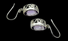 Load image into Gallery viewer, Amethyst Filigree Earrings, Oval Faceted, Sterling Silver,  17 carats, February Birthstone, 6th Anniversary Gemstone