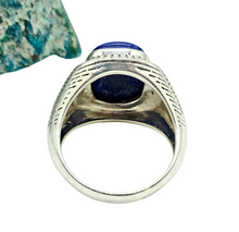 Load image into Gallery viewer, Men's Lapis Lazuli Ring, Size 13, Sterling Silver, Bold Oversized Rectangle Shape, Protection Gemstone - GemzAustralia 