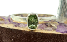 Load image into Gallery viewer, Faceted Moldavite Ring, Size 8, Sterling Silver, Meteorite Stone, Forest green / Olive green Gem, Holy Grail Stone - GemzAustralia 