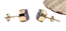 Load image into Gallery viewer, Rough Amethyst Studs, Rose Gold Plated Sterling Silver, February Birthstone, Raw Amethyst Stud Earrings, Protection Stone - GemzAustralia 