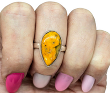 Load image into Gallery viewer, Bumblebee ring, Size P 1/2, Sterling Silver, Pear Shape, Eclipse Jasper, Fumarole Jasper, Bright Yellow, Orange &amp; Black Gemstone - GemzAustralia 