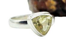 Load image into Gallery viewer, Trillion Faceted Lemon Quartz Ring, 925 Sterling Silver, Size 6, Solitaire Ring, Mental Clarity, Confidence Stone - GemzAustralia 