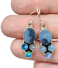 Load image into Gallery viewer, Opal Dangly Earrings, October Birthstone, Sterling Silver, Australian Opal Doublets, Love &amp; Passion Stone, Four Stone Drops, Genuine Gems - GemzAustralia 