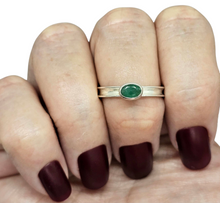 Load image into Gallery viewer, Emerald Ring, Size Q, Sterling Silver, Side Set Oval, May Birthstone, Genuine Gemstone, Stone of Inspiration - GemzAustralia 