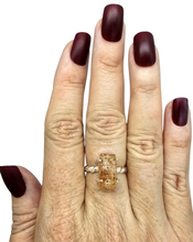 Load image into Gallery viewer, Rough Imperial Topaz Ring, Size 8, Sterling Silver, Raw Gemstone, Twisted Band, Rectangle Design, Manifestation Stone, Solar Plexus Chakra - GemzAustralia 