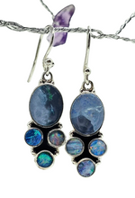 Load image into Gallery viewer, Opal Dangly Earrings, October Birthstone, Sterling Silver, Australian Opal Doublets, Love &amp; Passion Stone, Four Stone Drops, Genuine Gems - GemzAustralia 