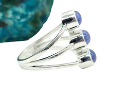 Load image into Gallery viewer, Three Stone Tanzanite Ring, Size 8, Sterling Silver, Psychic Power Stone, Meditation Stone - GemzAustralia 