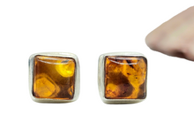 Load image into Gallery viewer, Baltic Amber Studs, Square Shaped, millions of years old, Fossilized Tree Resin, Balance, Wisdom, Strength, Success Gem - GemzAustralia 