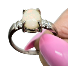 Load image into Gallery viewer, Solid Ethiopian Opal &amp; White Sapphire Ring, Size P, Adjustable, Sterling Silver, October Birthstone, Aura Stone, Psychic Stone - GemzAustralia 