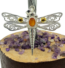 Load image into Gallery viewer, Dragonfly Pendant, Carnelian Gemstone, Sterling Silver, Meaning of Life Symbolism, Transformation, Artist's Stone, Two Tone - GemzAustralia 