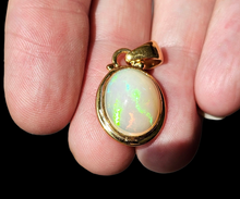 Load image into Gallery viewer, Solid African Opal Pendant, 18K Gold Plated Sterling Silver, October Birthstone, Aura Gem, Psychic Gemstone, Precognition Stone, Oval Shaped - GemzAustralia 