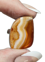 Load image into Gallery viewer, Botswana Agate Ring, Size 7.5, Sterling Silver, The Stone of Change, Orange &amp; White banded Gemstone, Harmony Stone - GemzAustralia 