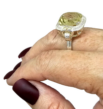 Load image into Gallery viewer, Halo Lemon Quartz &amp; Zircon Ring, Size 11, Cushion Square Facet, 8.5 carats, Sterling Silver, Mental Clarity, Confidence Gem - GemzAustralia 