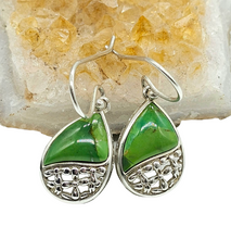 Load image into Gallery viewer, Green Mojave Turquoise Earrings, Pear Shaped, Sterling Silver, Protection Stone, Connects with Great Spirit of the Sky, Power Stone - GemzAustralia 
