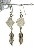 Load image into Gallery viewer, Raw Herkimer Diamond Feather Earrings, April Birthstone, Sterling Silver, Rough Gemstones, Spiritual Energy - GemzAustralia 