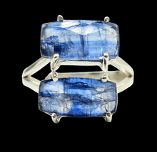 Load image into Gallery viewer, Kyanite Ring, Size 7, Emerald Faceted, 16 carats, Sterling Silver, Gemstone for Negotiation &amp; Communication - GemzAustralia 
