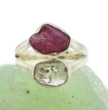 Load image into Gallery viewer, Raw Ruby &amp; Herkimer Diamond Ring, Size P 1/2, Sterling Silver, July and April Birthstones, Energy Stone - GemzAustralia 