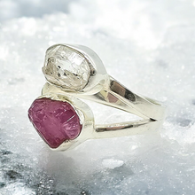 Load image into Gallery viewer, Raw Ruby &amp; Herkimer Diamond Ring, Size P 1/2, Sterling Silver, July and April Birthstones, Energy Stone - GemzAustralia 