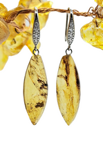 Load image into Gallery viewer, Amber Earrings, Mexican Chiapas Amber, Sterling Silver, Marquise Shape, millions of years old, Fossilized Tree Resin - GemzAustralia 