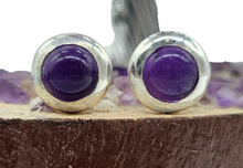 Load image into Gallery viewer, Purple Amethyst Studs, Sterling Silver, Round Cabochons, Solitaire studs, Bezel Set Earrings, February Birthstone - GemzAustralia 