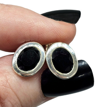 Load image into Gallery viewer, Black Onyx Studs, Oval Faceted, Sterling Silver, Protection Stone, Lucky Gem, Strength Giving Gem, Support Stone, Black Gemstone - GemzAustralia 