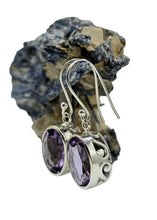Load image into Gallery viewer, Amethyst Filigree Earrings, Oval Faceted, Sterling Silver,  17 carats, February Birthstone, 6th Anniversary Gemstone